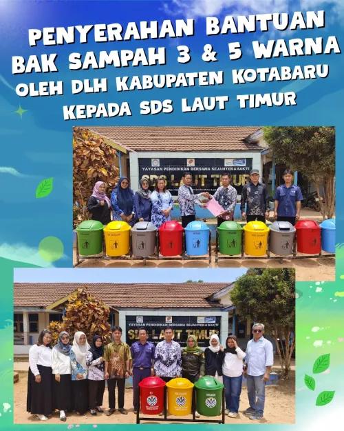 DLH Kotabaru Serahkan Bantuan Bak Sampah Pemilah ke SDS Laut